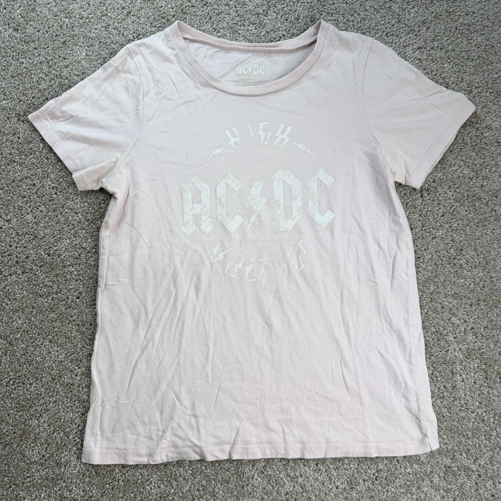 AC/DC Shirt Womens Medium Pink High Voltage Graphic Rock Band Tee T-Shirt